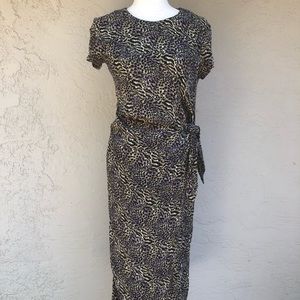 Vintage 1980s tie-waist animal print dress